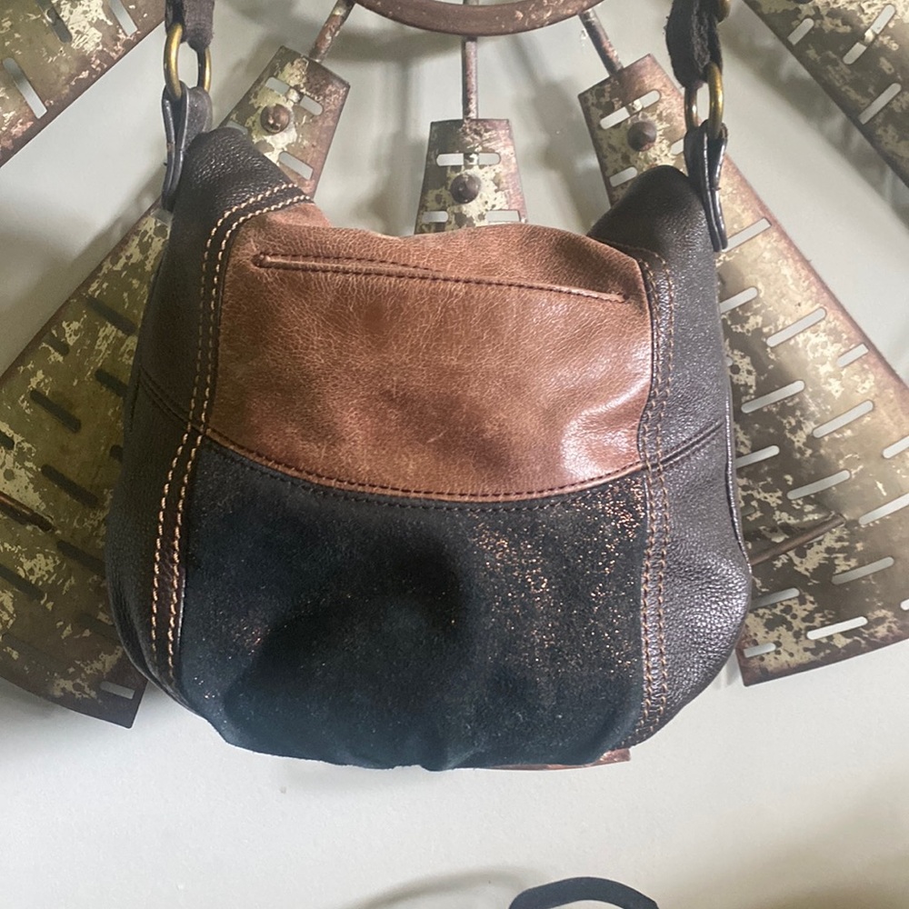 Women's Two-Tone Brown Leather Crossbody Bag - Picture 2 of 8